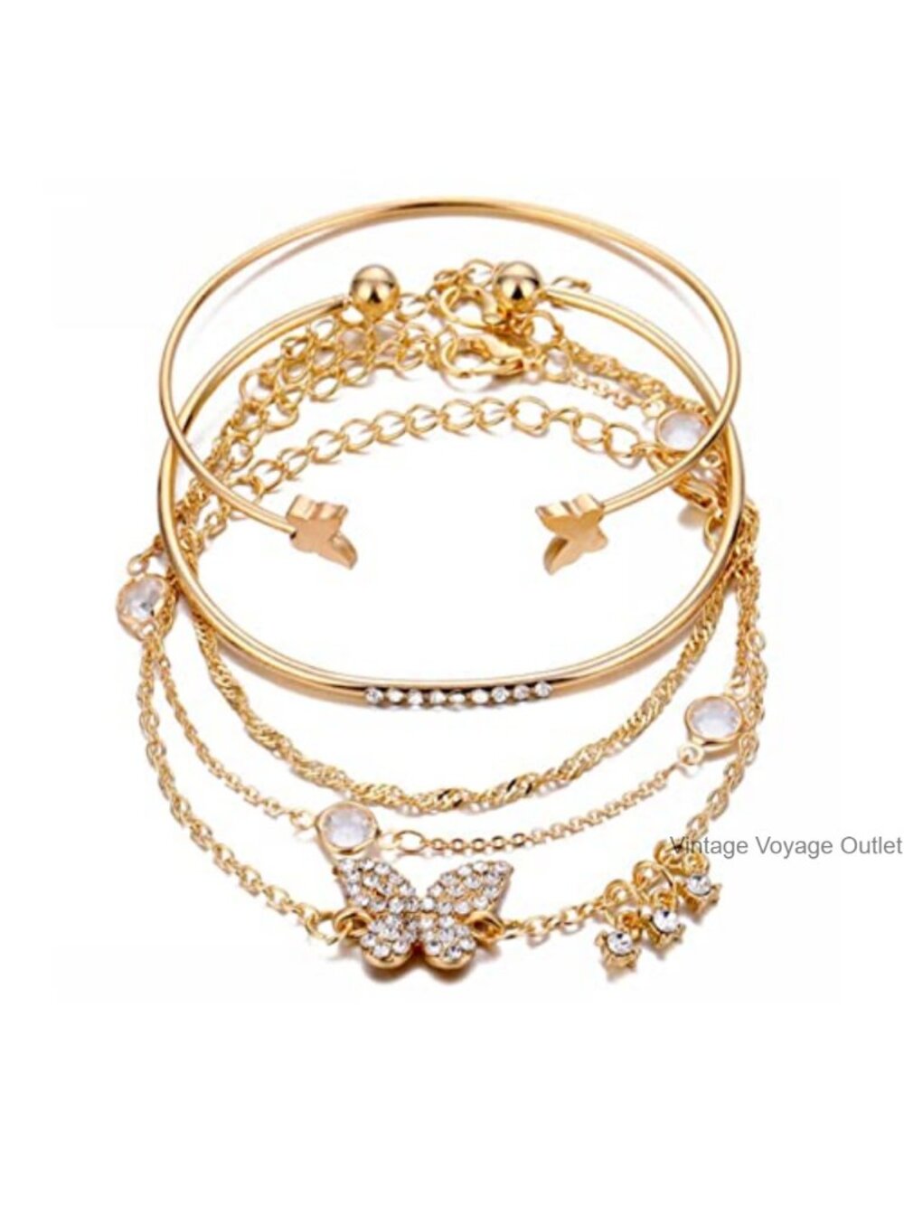 Boho Layered Stacking Bracelet Set Butterfly Pendant Cuff Chain Jewelry for